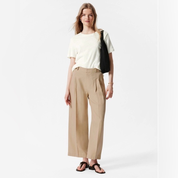 & Other Stories Tailored High Waist Trousers Cropped Beige Size 4 Like New - Picture 1 of 11